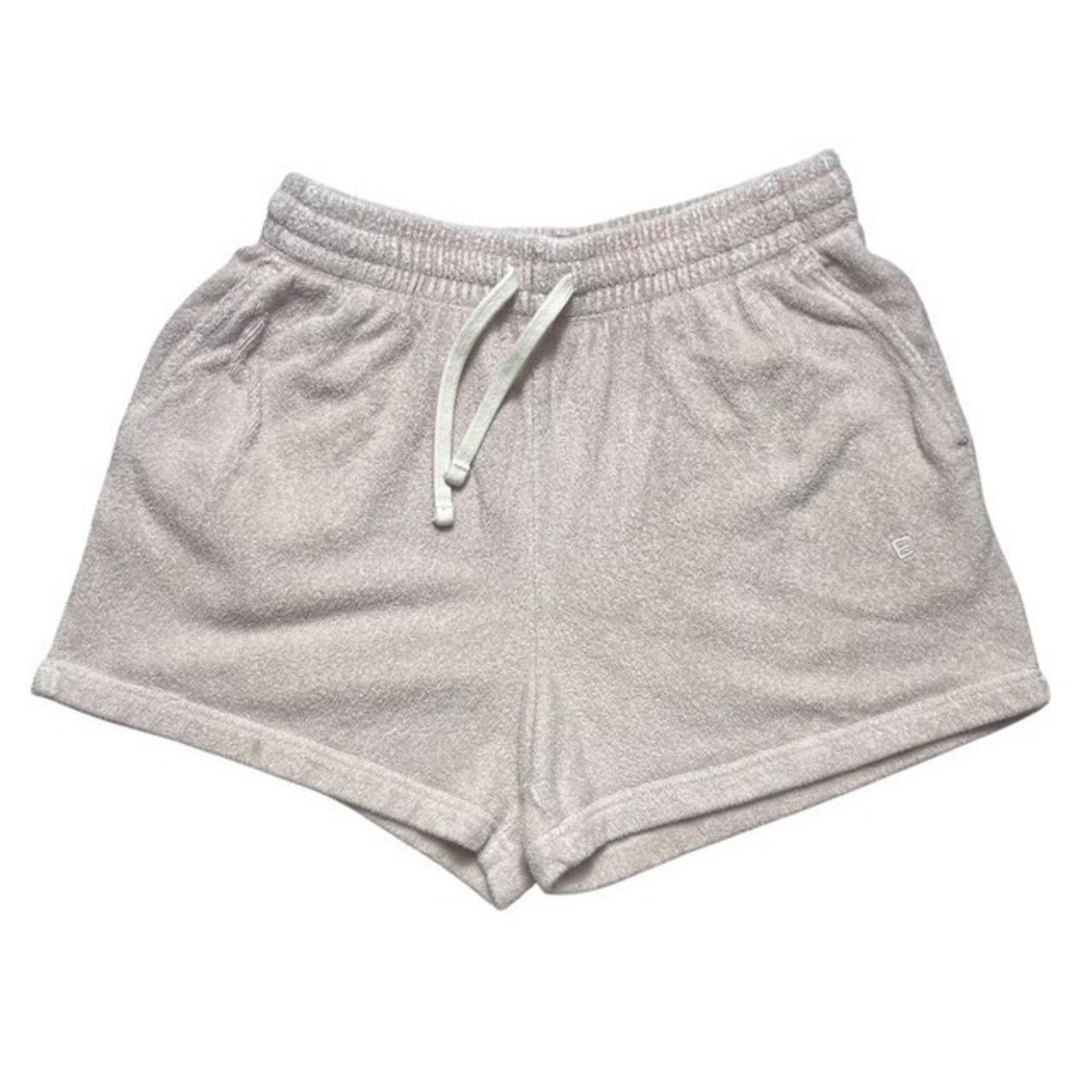 Everlane Womens Sz S Terry Cloth Everyday Shorts Soft Embroidered Logo Tan-1611